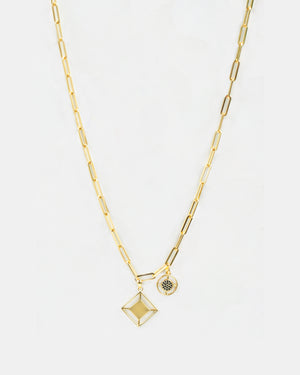 Large Link Charm Necklace Gold with Black