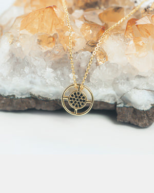 Compass Pendant Necklace - Gold & Black