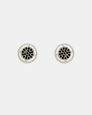 Compass Stud Earrings - Silver & Black