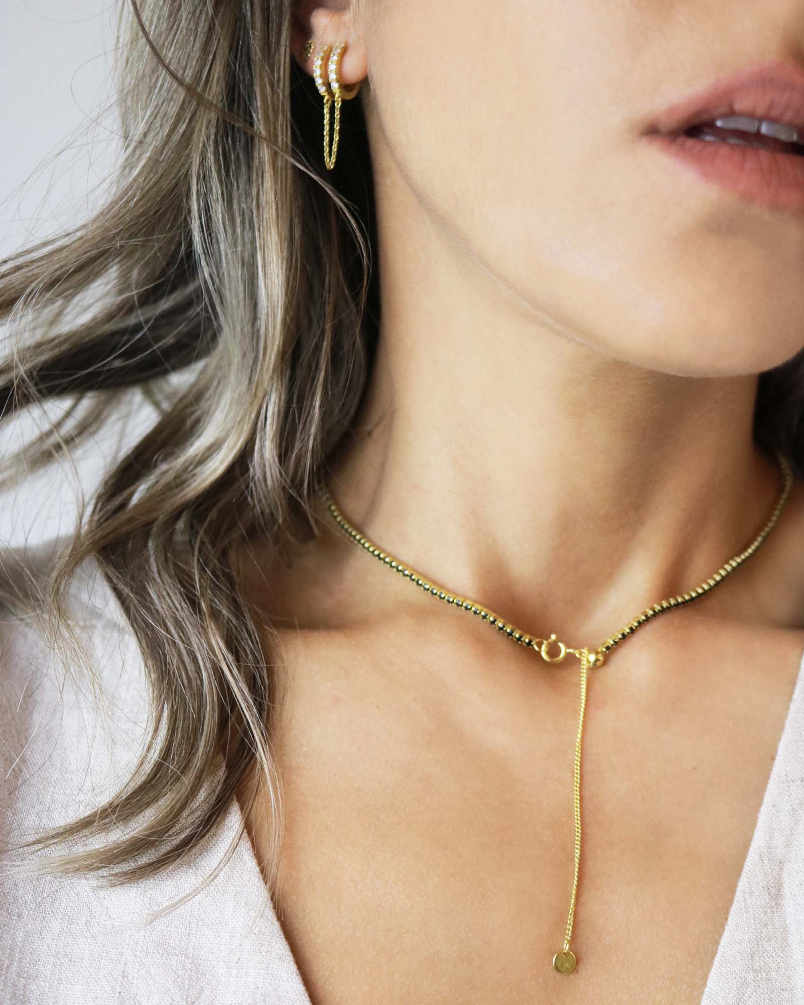 Tennis Necklace Gold Black CA Jewellery - Main Image