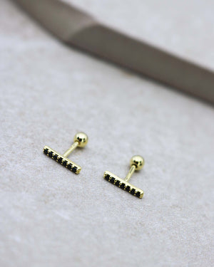 Linear Stone Earrings Gold Black
