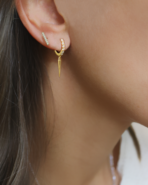 Linear Stone Earrings Gold White