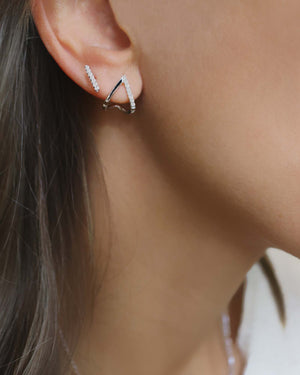 Linear Stone Earrings Silver White