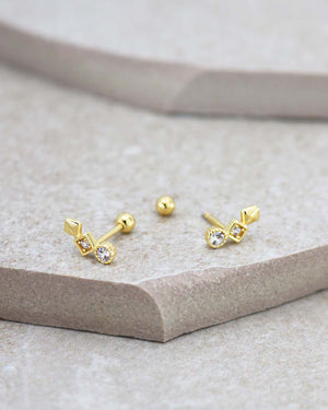 Geometric Cubic Zirconia Stud Earrings Gold