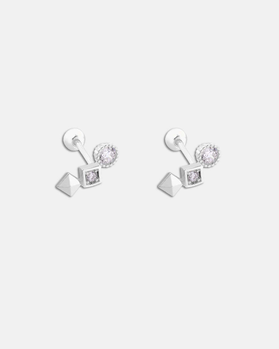Geometric Cubic Zirconia Stud Earrings Silver