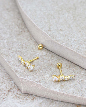 Cubic Zirconia Climber Stud Earrings Gold