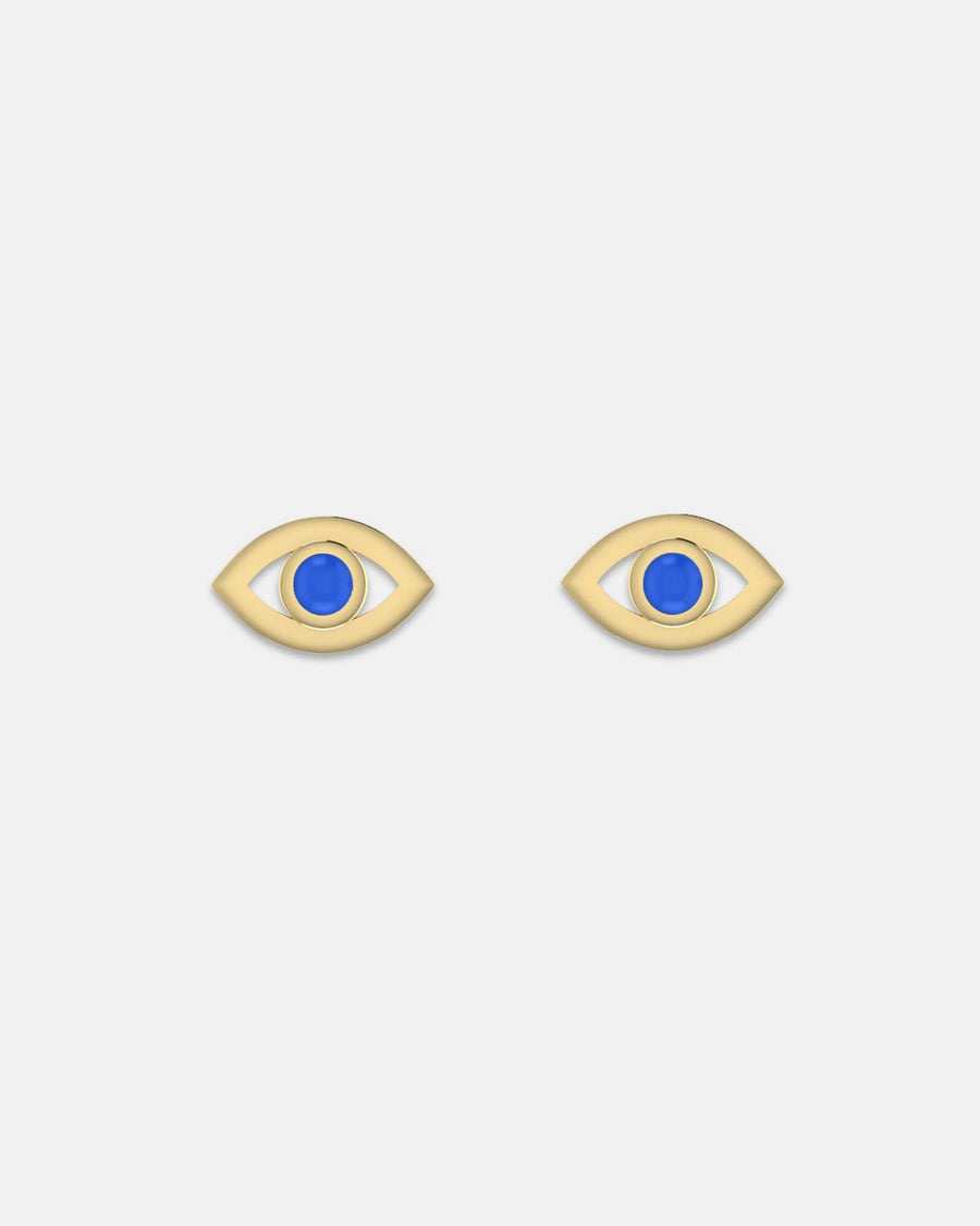 Evil Eye Stud Earrings Gold Blue