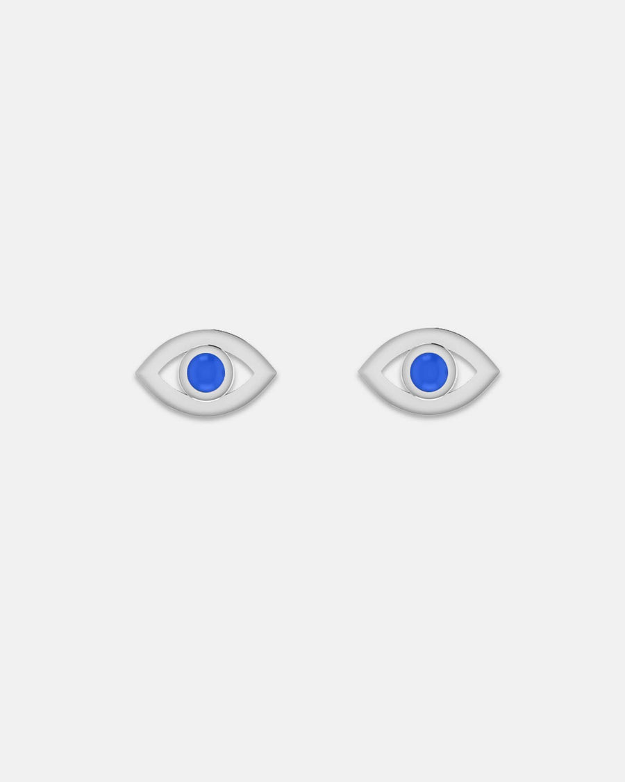 Evil Eye Stud Earrings Silver Blue