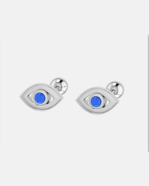 Evil Eye Stud Earrings Silver Blue