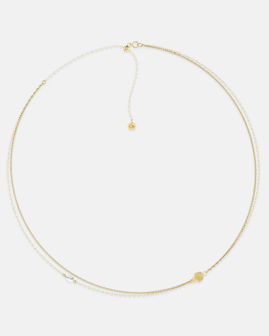Double Chain Necklace Shell Gold