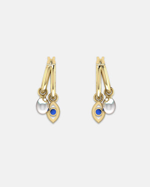 Evil Eye Double Hoop Earrings Gold/Blue
