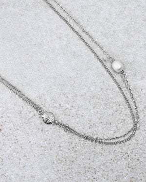 Double Chain Necklace Shell Silver