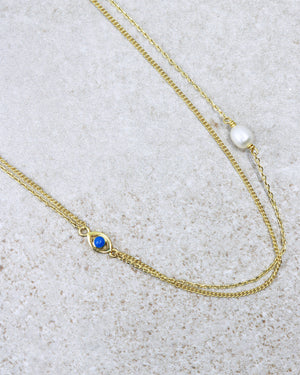 Double Chain Necklace Evil Eye Gold Blue