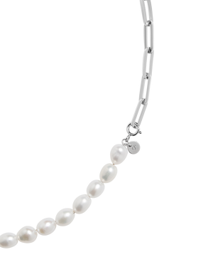 Pearl Adjustable Necklace - Silver