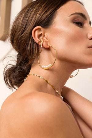 Pearl Hoop Earrings - Gold