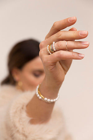 Pearl Double Band Ring - Gold